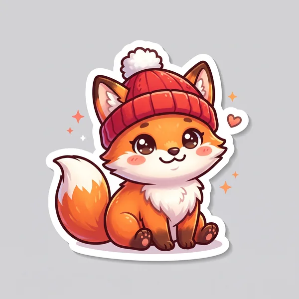 Sticker di una volpina carina con un cappello rosso