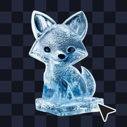 An ice sculpture of a fox with the background removed